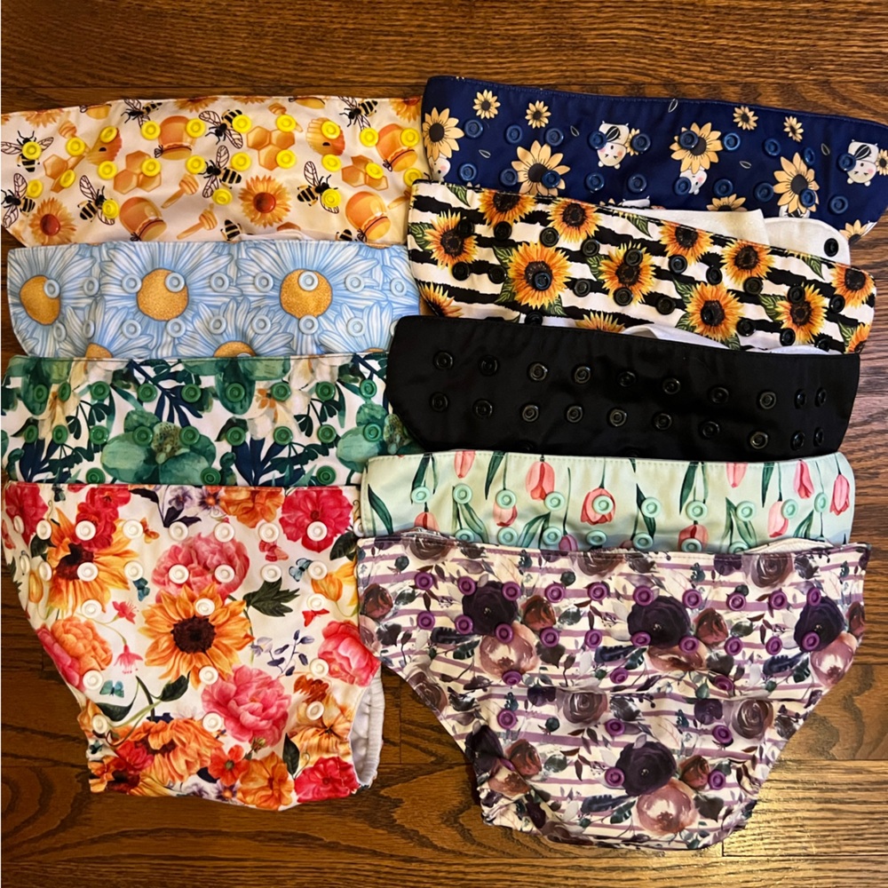 Flower Pattern Cloth Diaper set of 9